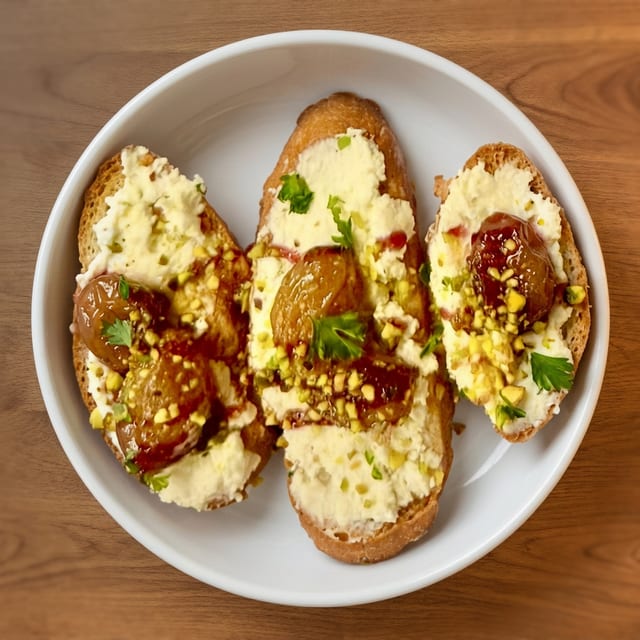 Burnt Grapes & Feta Crostini.